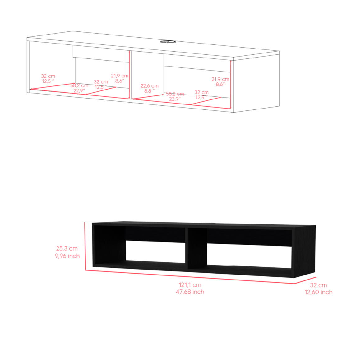 48" Black Floating Mount Entertainment Center