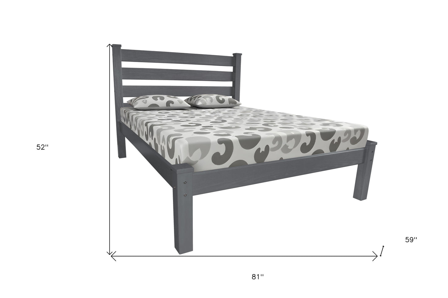 Gray Solid Wood Full Bed Frame