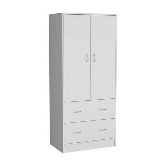 71" White Two Door Two Drawer Combo Dresser