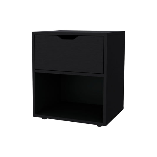 20" Black Wood One Drawer Nightstand