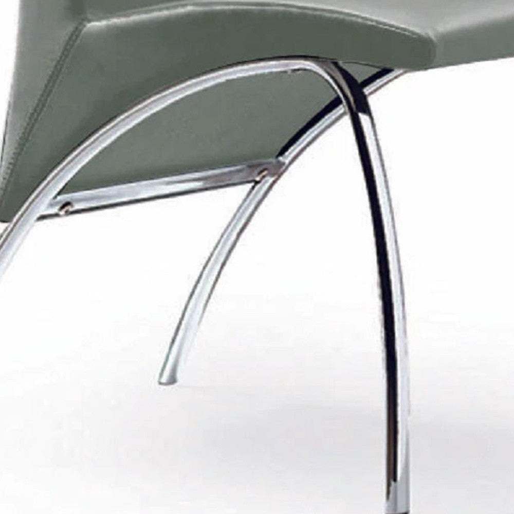 Set of Two Gray and Silver Upholstered Faux Leather Dining Side Chairs