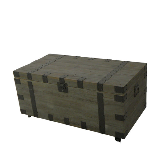 22" Brown Reclaimed Wood Distressed Trunk Coffee Table