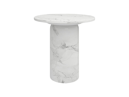 16" White Marble and Wood Round Pedestal End Table