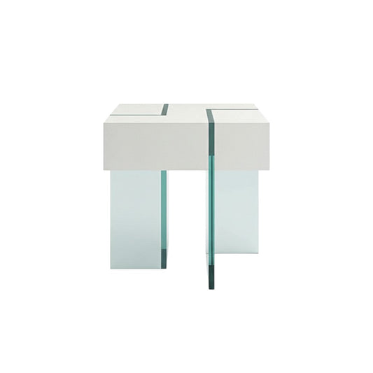 22" White And Clear Wood And Glass Square Sled End Table