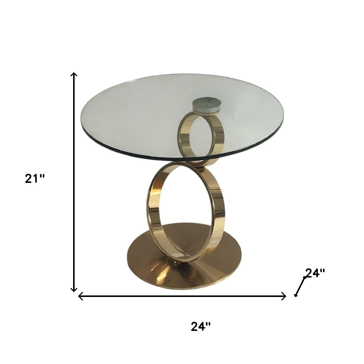 21" Clear and Gold Glass and Metal Round Pedestal End Table