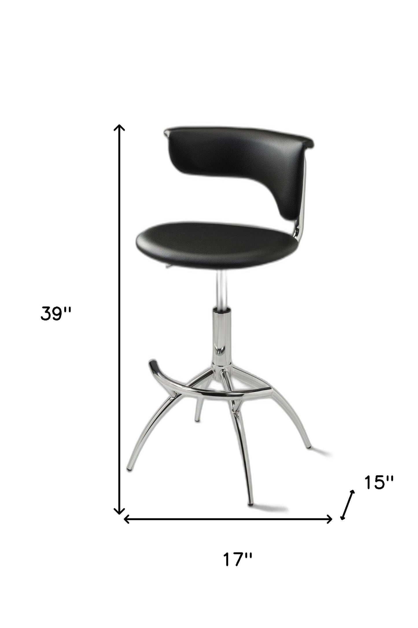 Set of Two Black and Silver Metal and Faux Leather Low Back Adjustable Height Bar Chairs