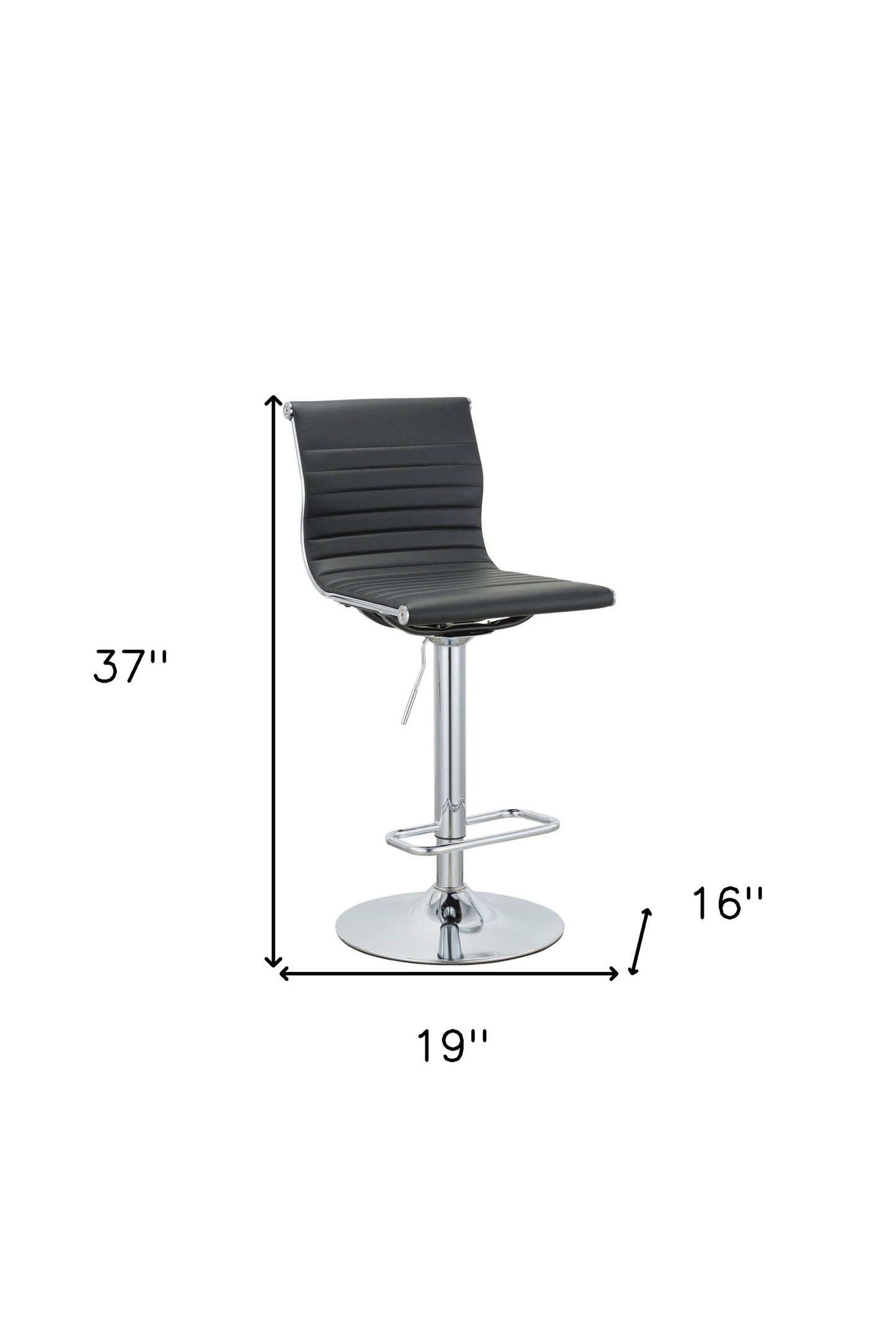 Set of Two Black and Silver Faux Leather and Metal Low Back Adjustable Height Bar Chairs