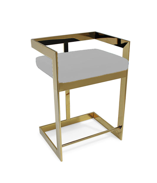 26" Gold and Gray Metal and Velvet Low Back Counter Height Bar Chair