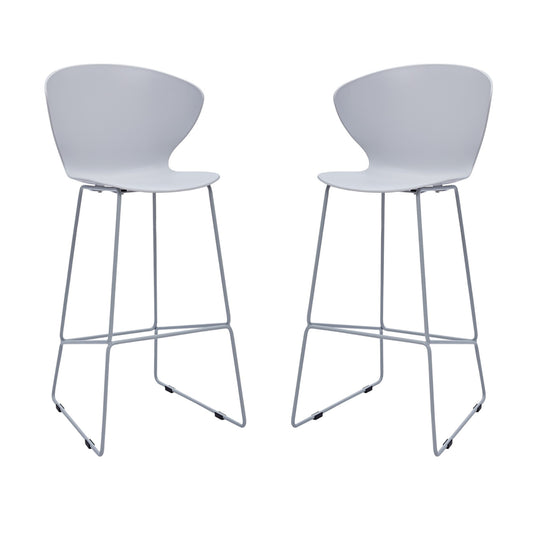 Set of Two 30" Gray Heavy Duty Plastic and Metal Low Back Bar Height Bar Chairs