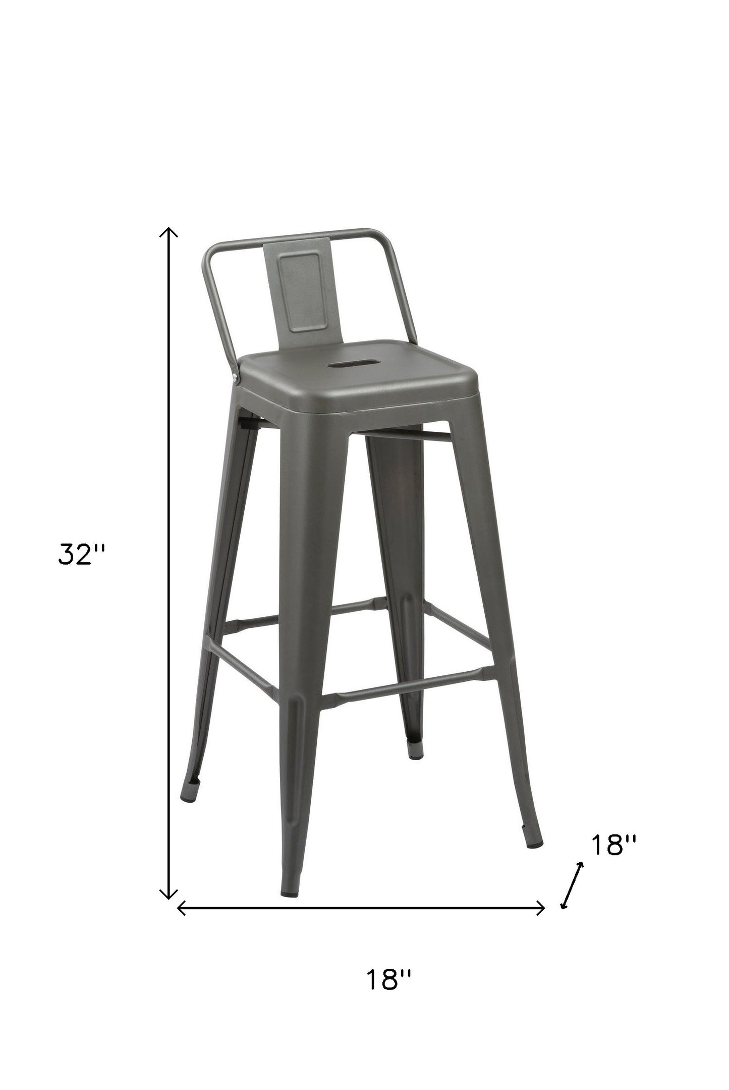 Set of Four 26" Dark Gray Steel and Metal Low Back Counter Height Bar Chairs