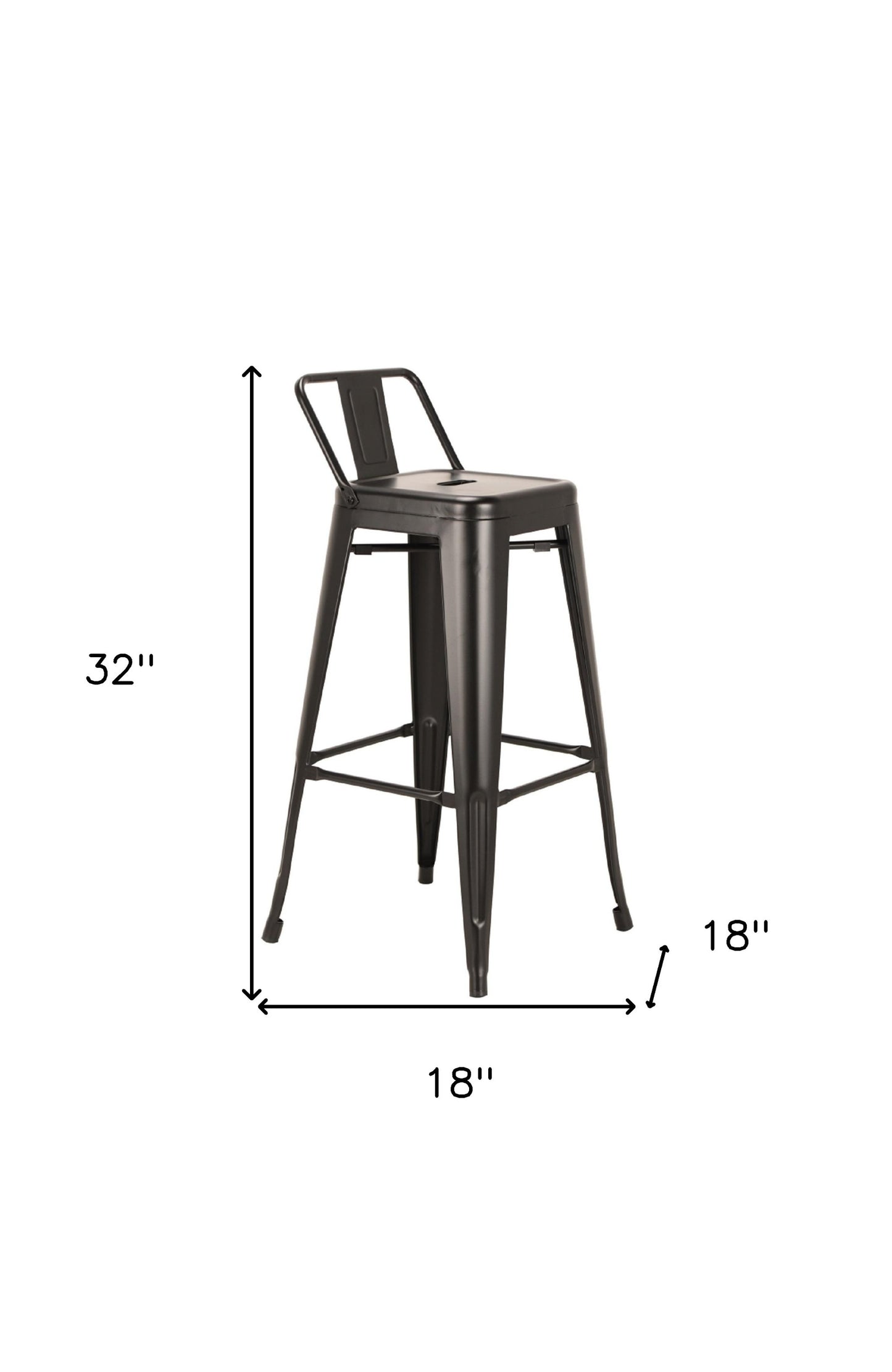 Set of Four 26" Black Steel and Metal Low Back Counter Height Bar Chairs