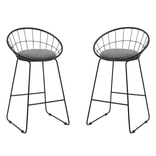 Set of Two 26" Gray and Black Fabric and Metal Low Back Counter Height Bar Chairs