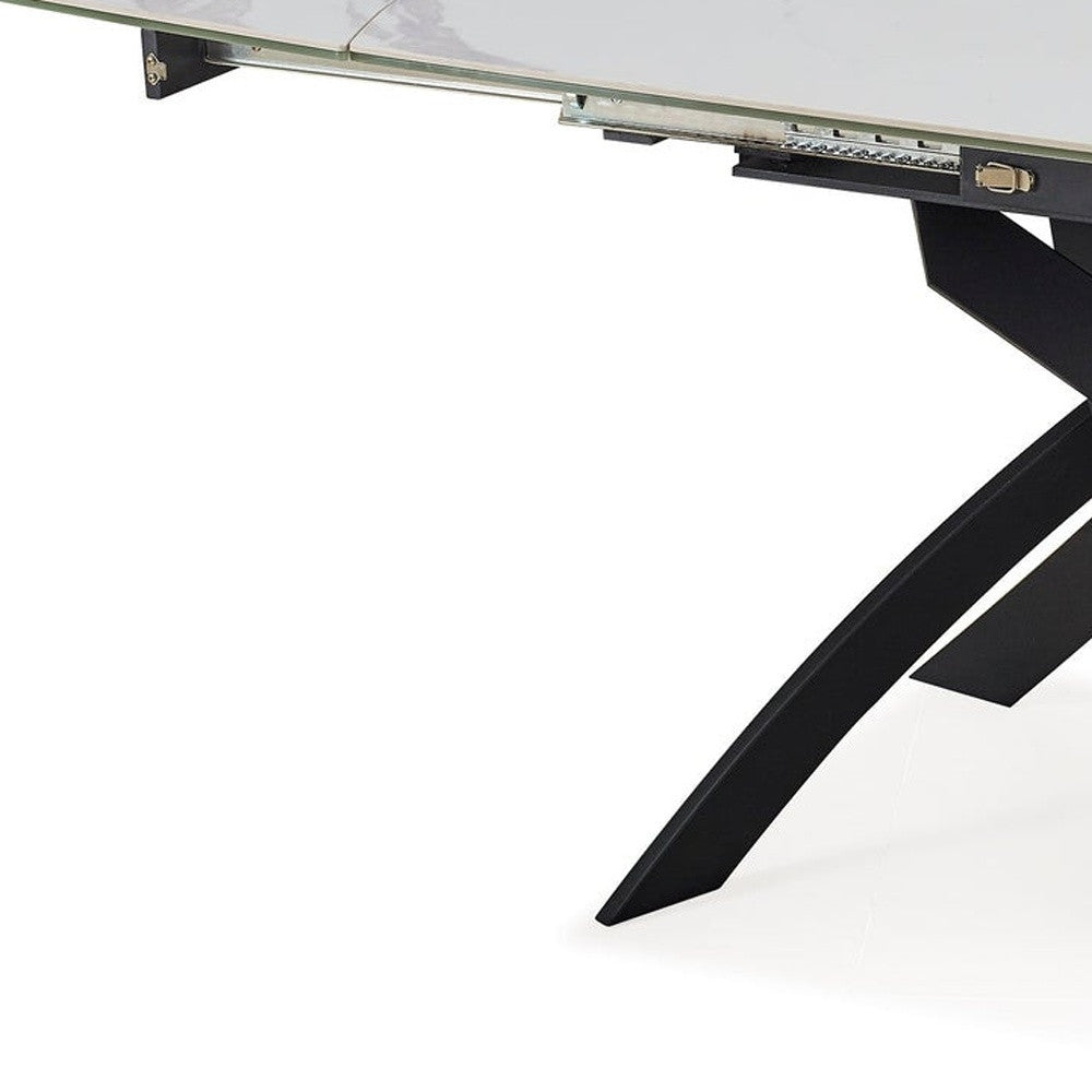 47" Gray White and Black Ceramic and Metal Self-Storing Leaf Cross Leg Base Oval Extendable Dining Table