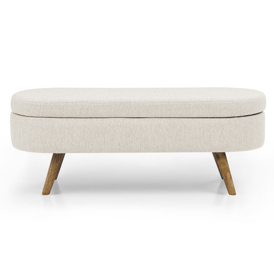 44" Beige and Brown Linen Upholstered Storage Bench with Flip Top