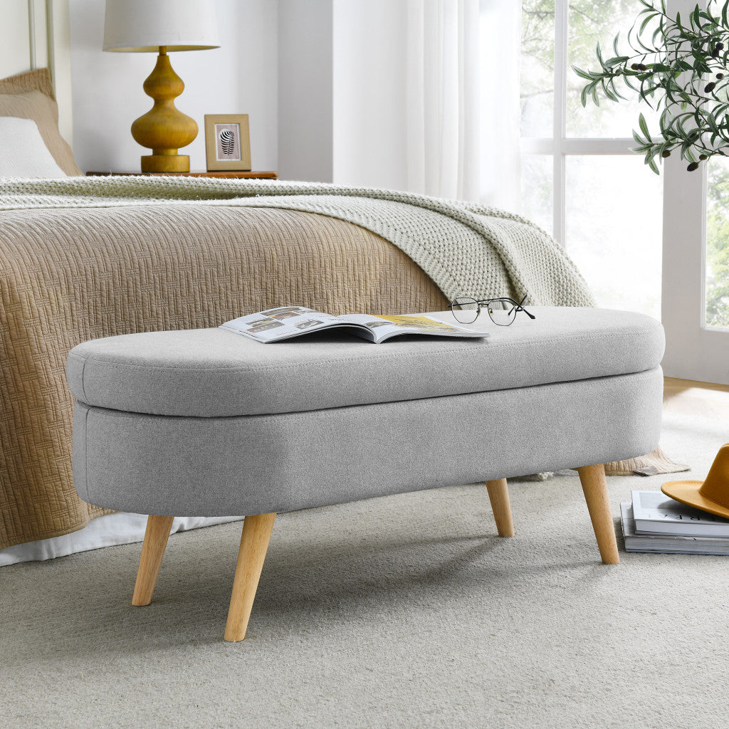 44" Gray and Brown Linen Upholstered Storage Bench with Flip Top