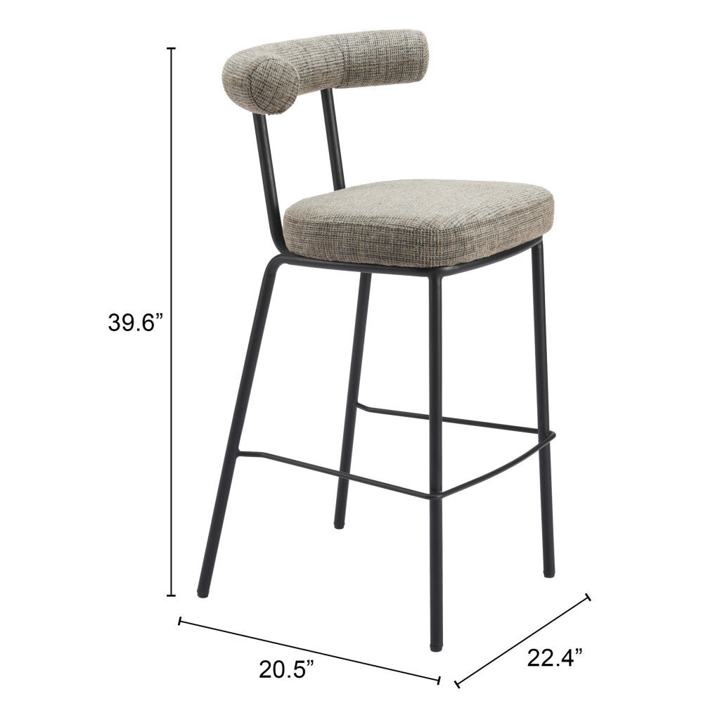 30" Green and Black Chenille and Steel Low Back Bar Height Bar Chair
