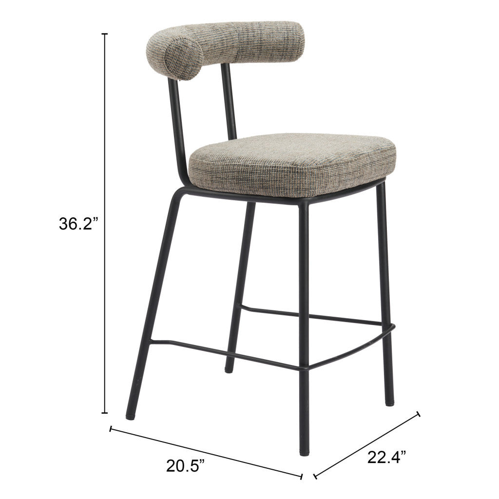 26" Green and Black Chenille and Steel Low Back Counter Height Bar Chair