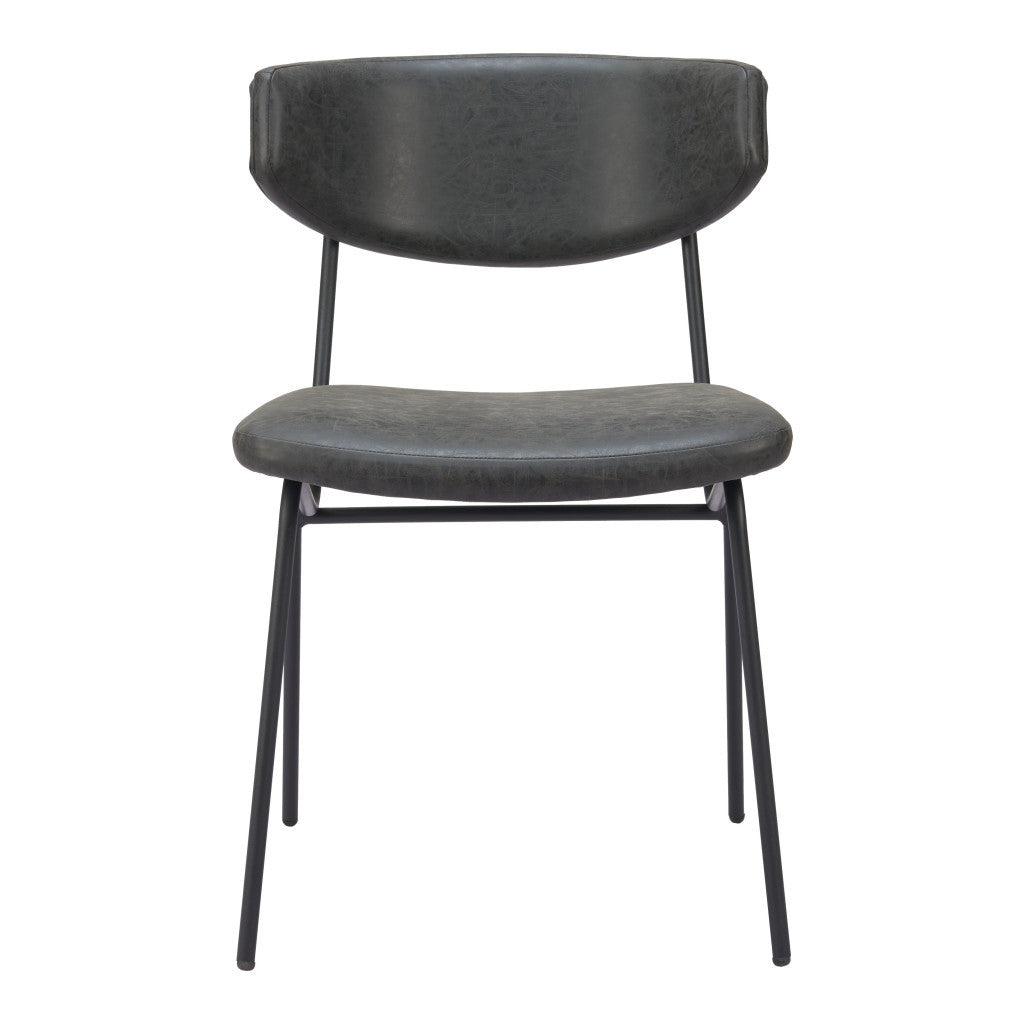 Set of Two Gray and Black Upholstered Faux Leather Open Back Dining Side Chairs