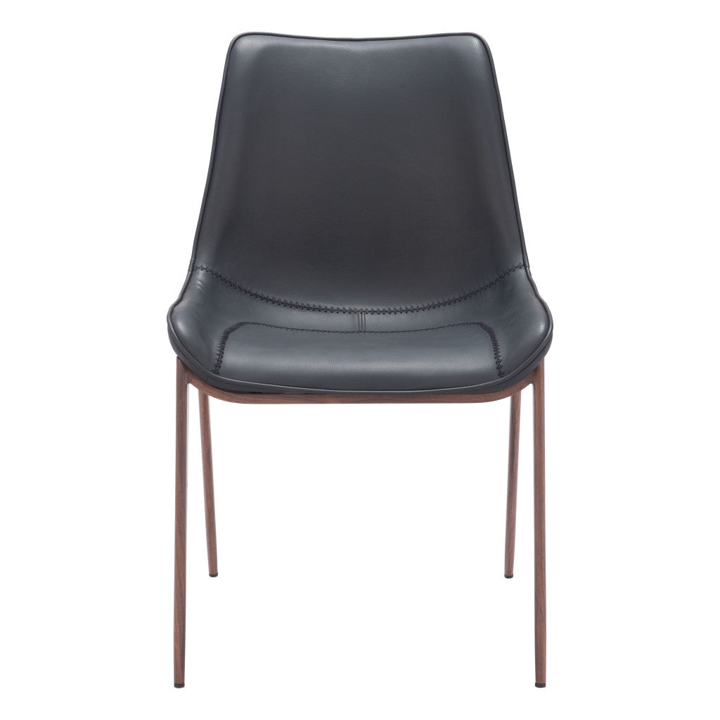 Set of Two Black and Brown Upholstered Faux Leather Dining Side Chairs
