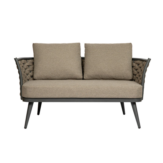 56" Dark Gray Aluminum Outdoor Love Seat with Taupe Cushions