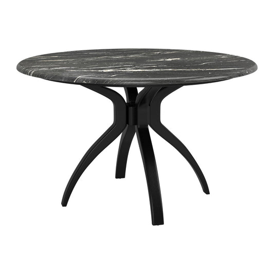 50" Black Faux Marble and Steel Pedestal Base Round Top Dining Table