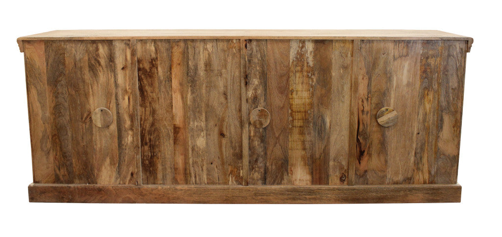 93" Antiqued White Distressed Solid Wood Sideboard with Six Glass Doors