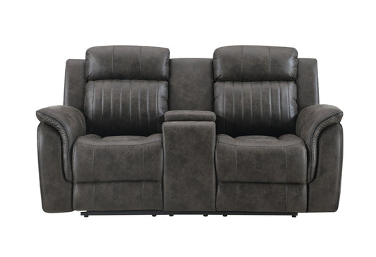 74" Gray Faux Leather Manual Reclining Loveseat With Storage