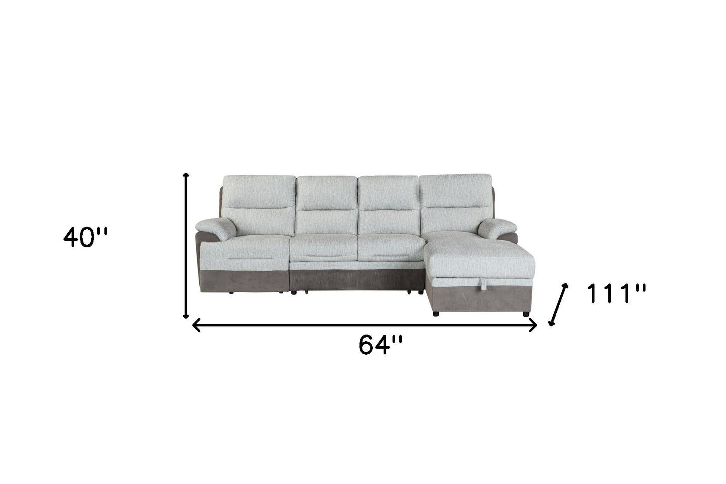 Beige And Brown Fabric Sleeper L Shaped Three Piece Sofa and Storage Chaise Sectional