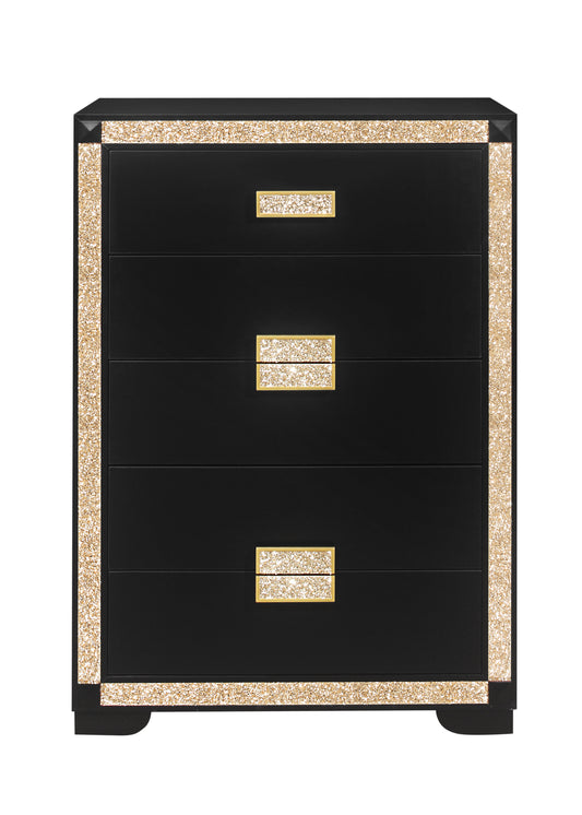 48" Black And Gold Faux Crystal Bling Wood Six Drawer Dresser