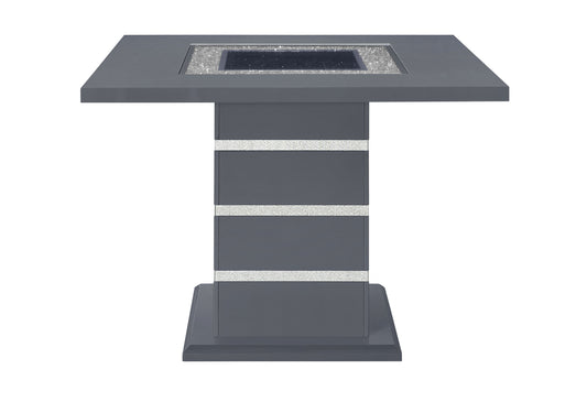 47" Dark Gray Silver And Black Glass Faux Crystal And Wood Square Bar Table