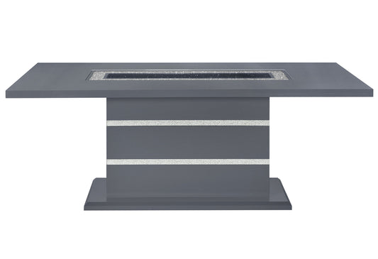 79" Dark Gray Faux Crystals Glass and Wood Pedestal Base Dining Table