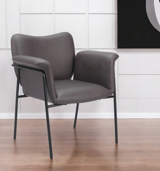 31" Brown And Black Faux Leather And Faux Leather Arm Chair