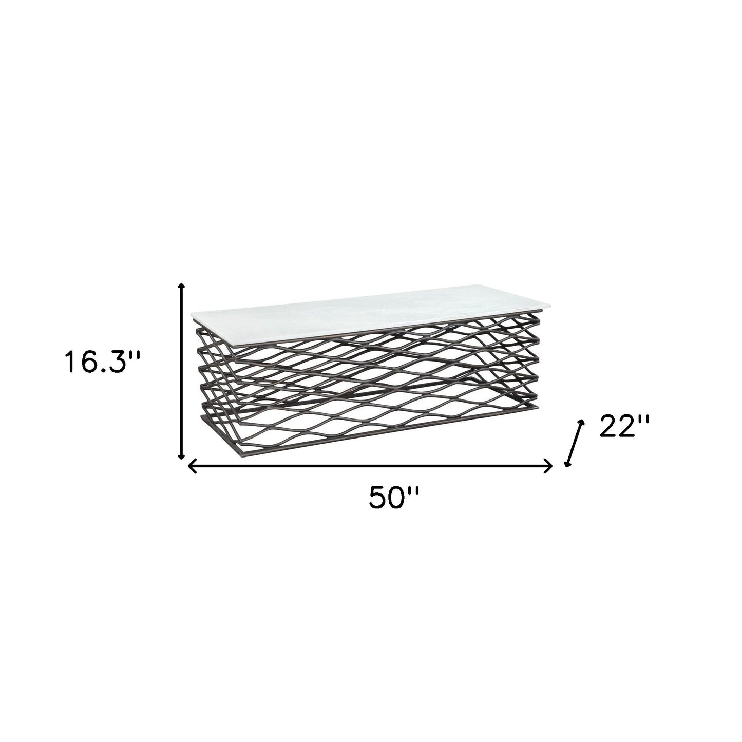 50" White and Antiqued Bronze Genuine Marble and Aluminum Abstract Coffee Table