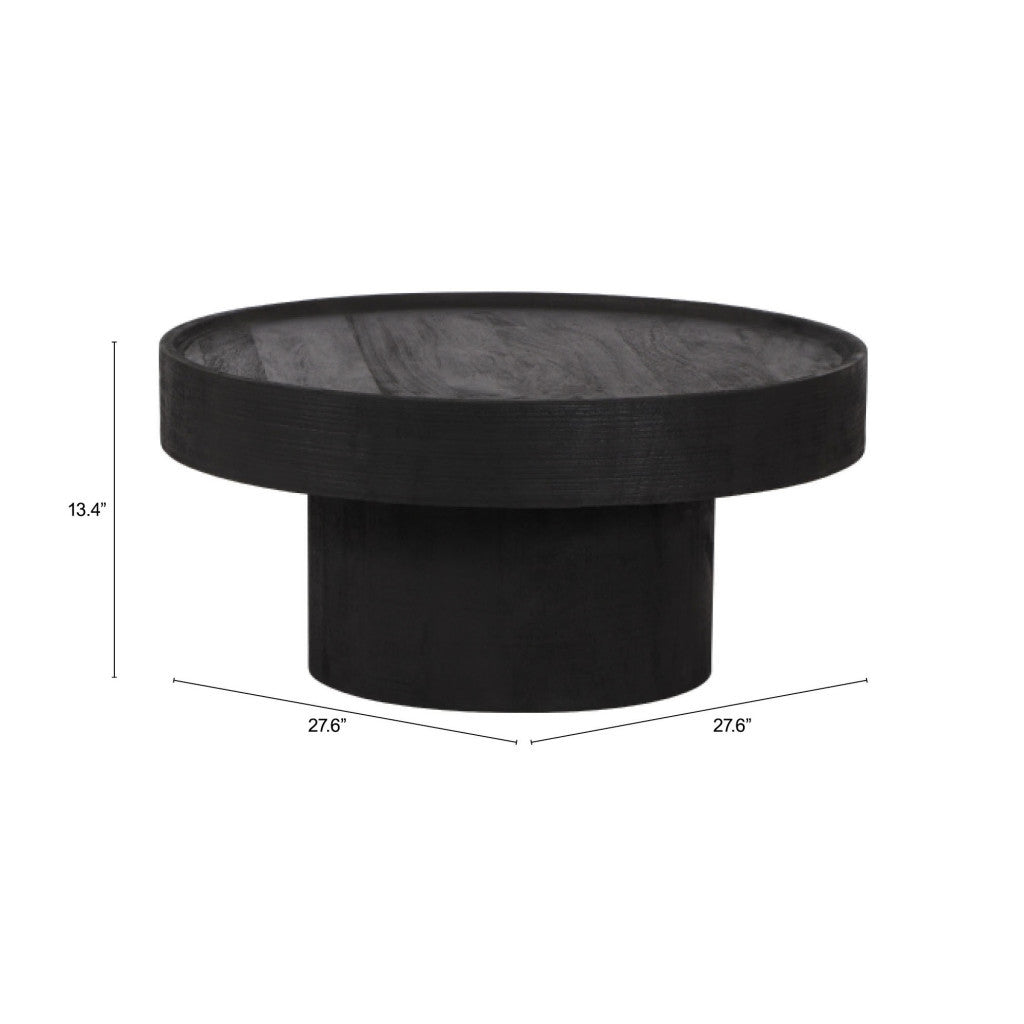 28" Black Solid Wood Round Pedestal Coffee Table