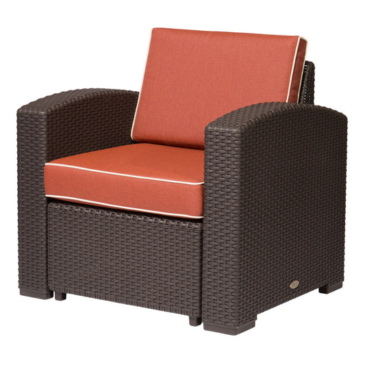 33" Red Heavy Duty Plastic Outdoor Accent Chair with Red Cushion