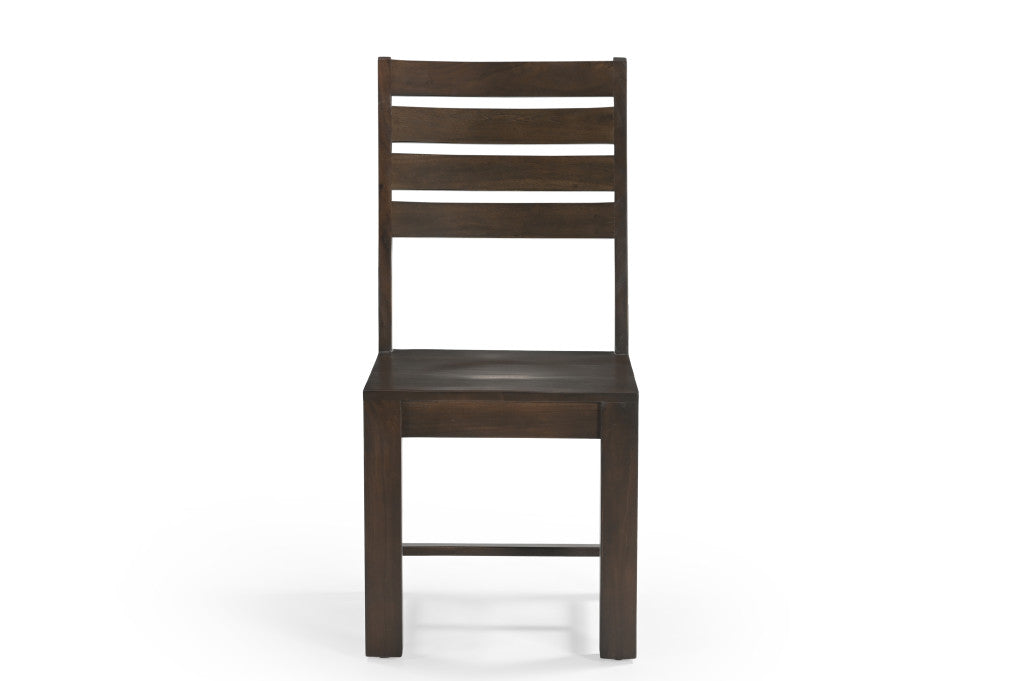 Set of Two Brown Solid Wood Ladder Back Dining Side Chairs