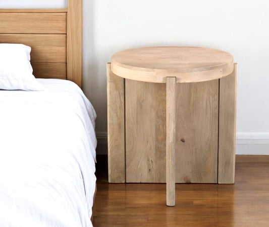 24" Natural Solid Wood Round Cross Leg End Table