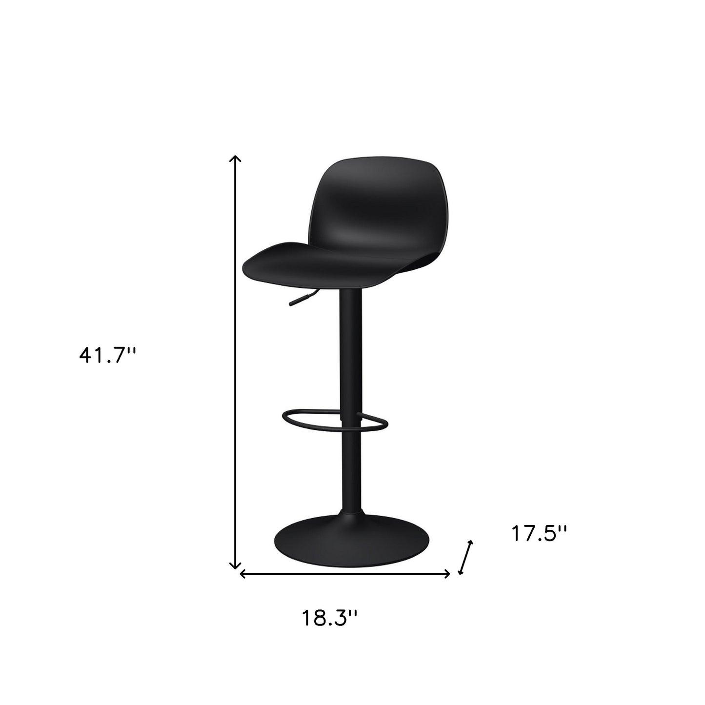 Set of Two Black Heavy Duty Plastic and Metal Low Back Adjustable Height Swivel Bar Chairs