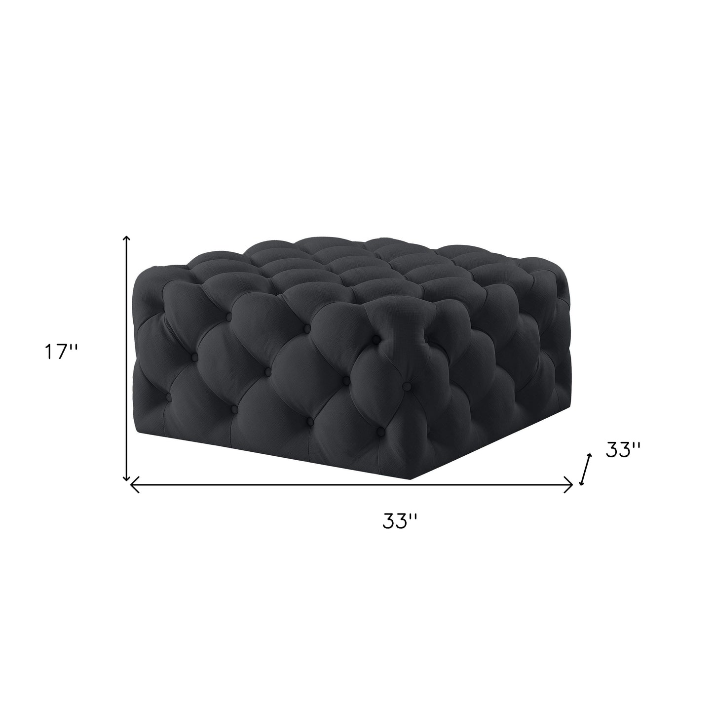 33" Black Velvet Rolling Tufted Cocktail Ottoman