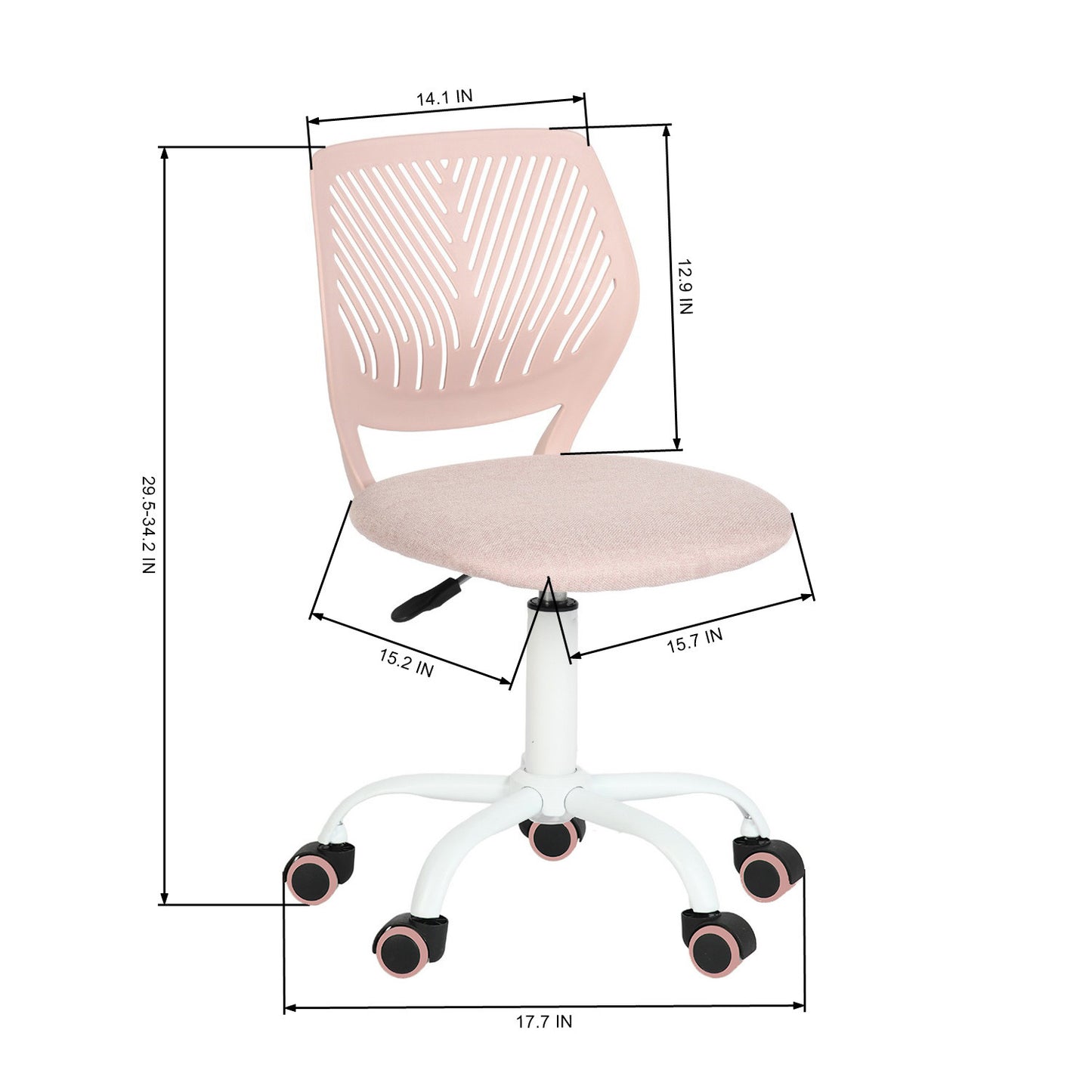 Pink and White Adjustable Height Swivel Rolling Office Chair