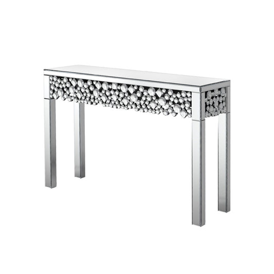 47" Silver Mirrored Glass Faux Crystal Bling Console Table