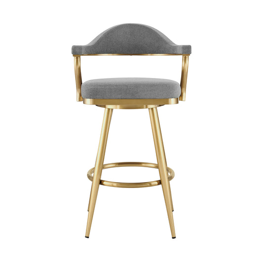 26" Gray and Gold Fabric and Stainless Steel Counter Height Swivel Bar Chair