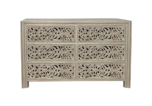 57" Gray Solid Wood Six Drawer Dresser