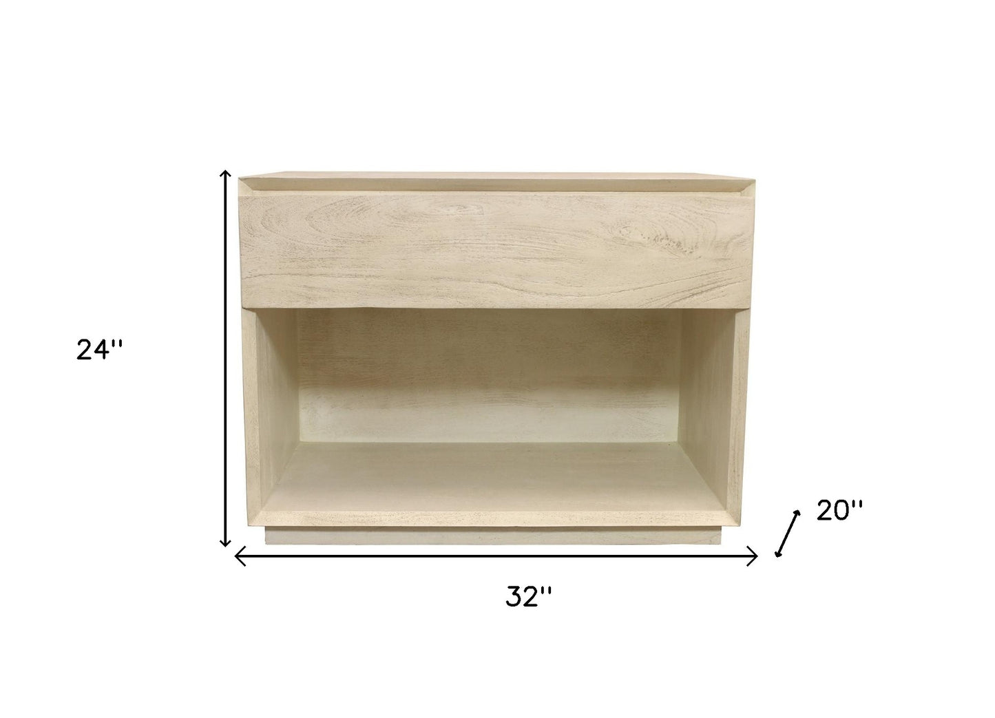 24" Natural Solid Wood Ribbed Texture One Drawer Nightstand