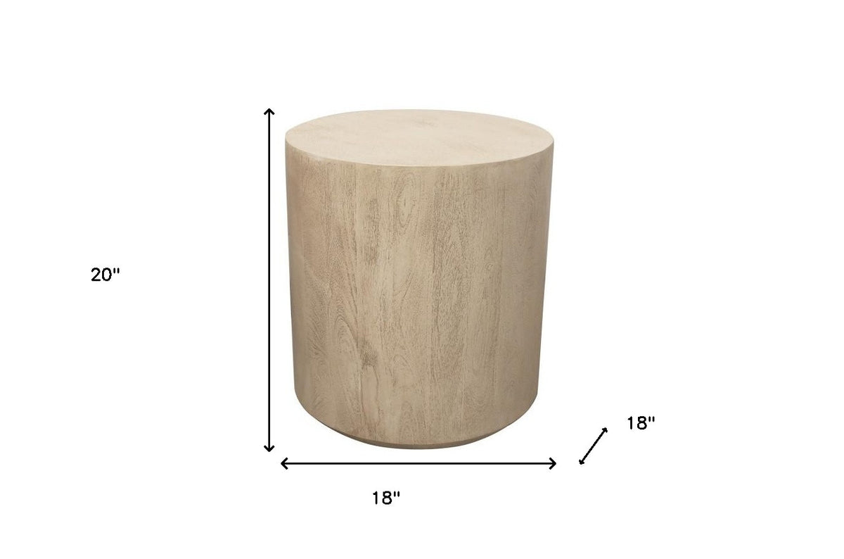 20" Natural Distressed Solid Wood Round Pedestal End Table