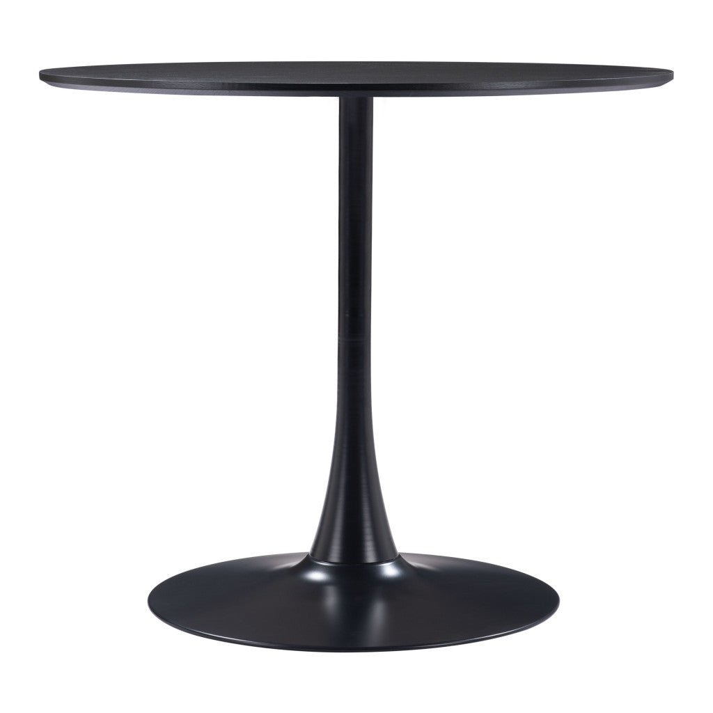 36" Black Wood and Steel Pedestal Base Round Top Dining Table