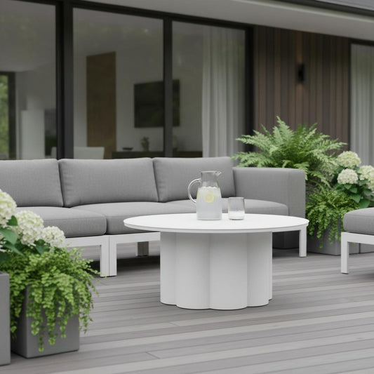 34" White Rounded Aluminum Outdoor Coffee Table