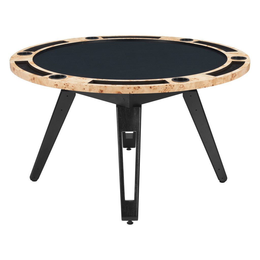 54" Natural Burl And Black Round Convertible Game Table