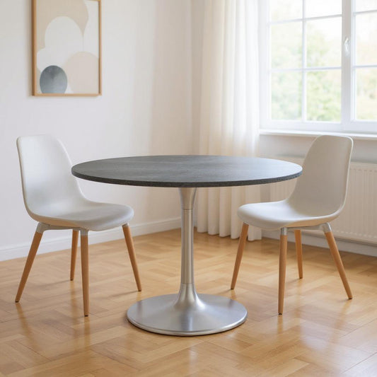 48" Gray and Silver Marble and Aluminum Pedestal Base Round Top Dining Table