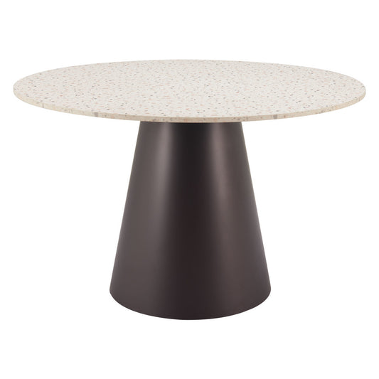 48" Beige Steel Pedestal Base Round Top Dining Table